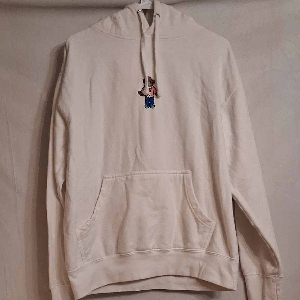 Wallace Cream Hoodie with Embroidered Character Size Medium